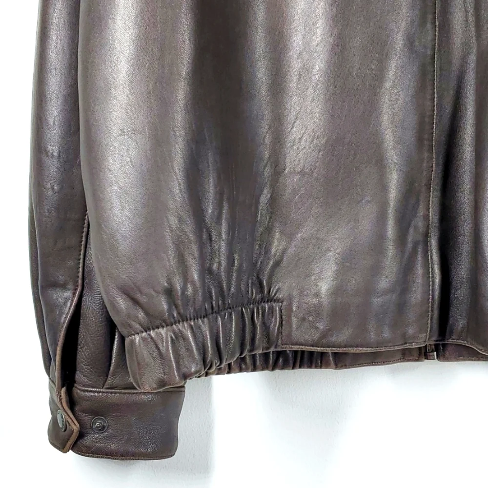 Brooks Brothers Lambskin Leather Bomber Jacket Brown Mens L XL EUC